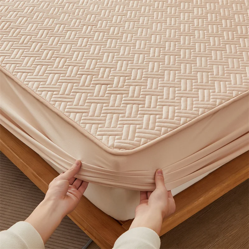 Cotton Quilted Mattress Pad Topper Soybean Microfiber Filling Anti-bacterial Queen King Size Bed Pad Protector Cover Fittedsheet