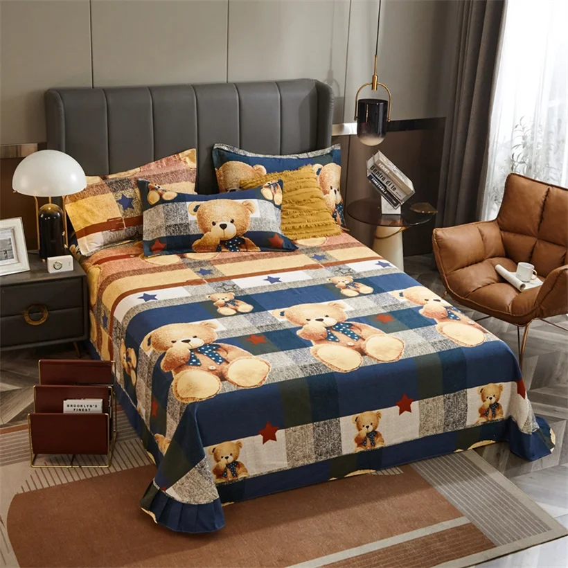 Egyptian Cotton Brushed Flat Bed Sheet Luxury Bed Cover Euro Style Thicken Soft Bed Linens Double Queen King Size(No Pillowcase)