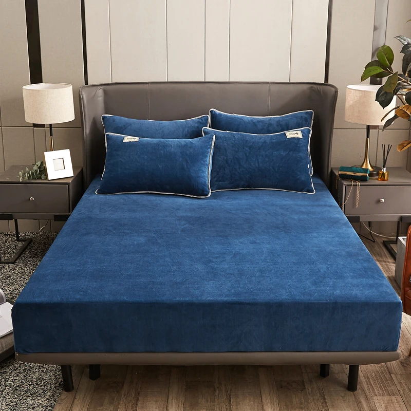 WASART Winter warm coral fleece fitted sheet elastic mattress cover couple thick bed linens luxury double bed king size 150x200