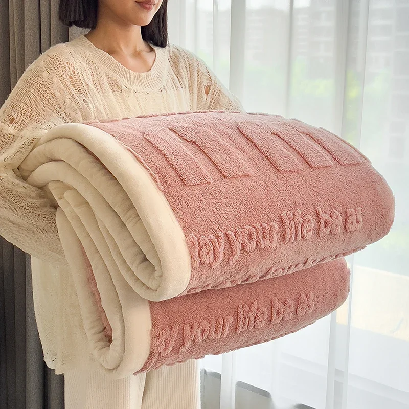 WASART Soft fluffy coral fleece blanket for bed min jacquard autumn winter warm sofa throw blanket thermal bed sheet extra large