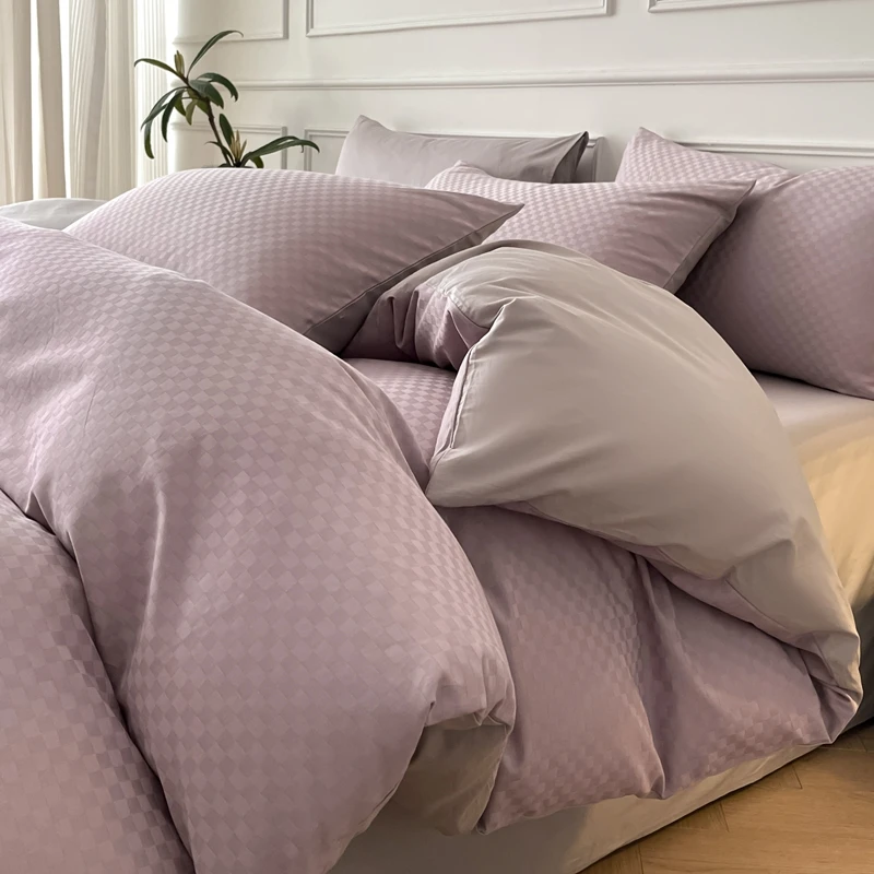 100% Cotton Jacquard Weave Luxury Bedding Set Solid Queen King Size Duvet Cover Flat/Fitted Bed Sheets Set Pillowcase Bed Linens