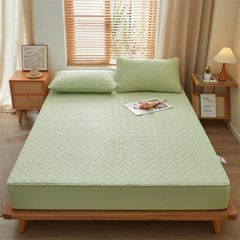 Cotton Quilted Mattress Pad Topper Soybean Microfiber Filling Anti-bacterial Queen King Size Bed Pad Protector Cover Fittedsheet