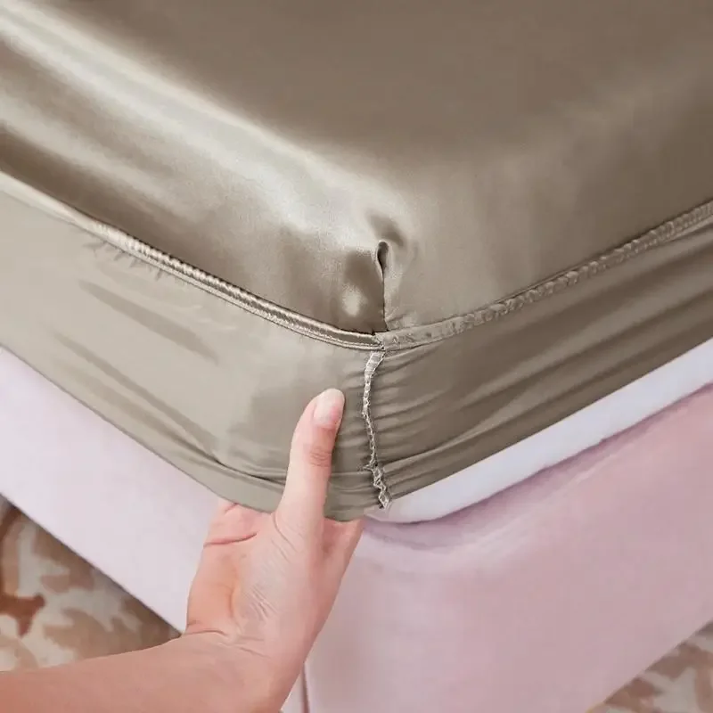 WASART Washable satin rayon fitted sheet elastic mattress cover summer bedspread single double bed linens 2 people bedsheet 150