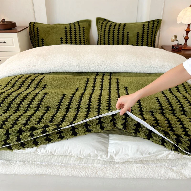 WASART Winter warm coral fleece Jacquard duvet cover fluffy plush luxury double bed couple quilt cover 220x240 cozy bedding set