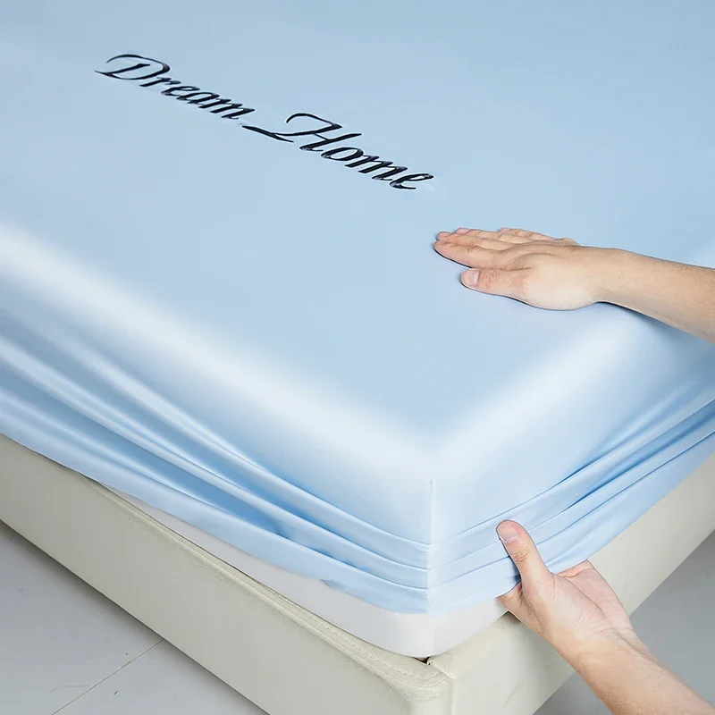 WASART Smooth satin rayon fitted sheet mattress cover summer bedspreads solid silky embroidery couple luxury double bed bedsheet