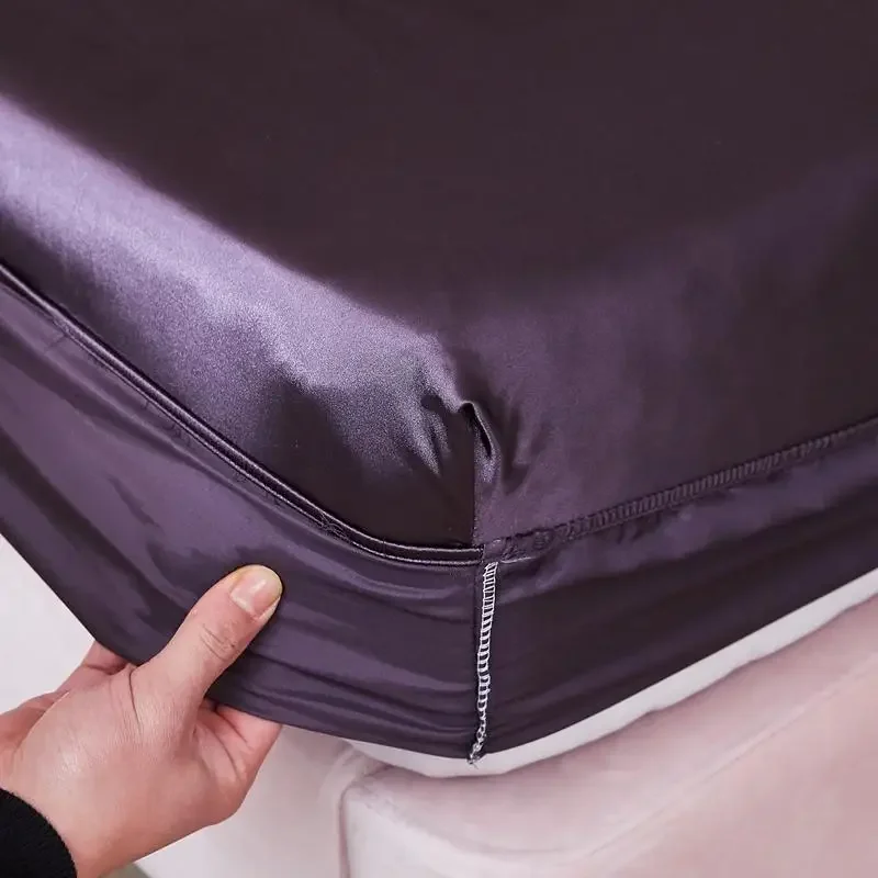 WASART Washable satin rayon fitted sheet elastic mattress cover summer bedspread single double bed linens 2 people bedsheet 150