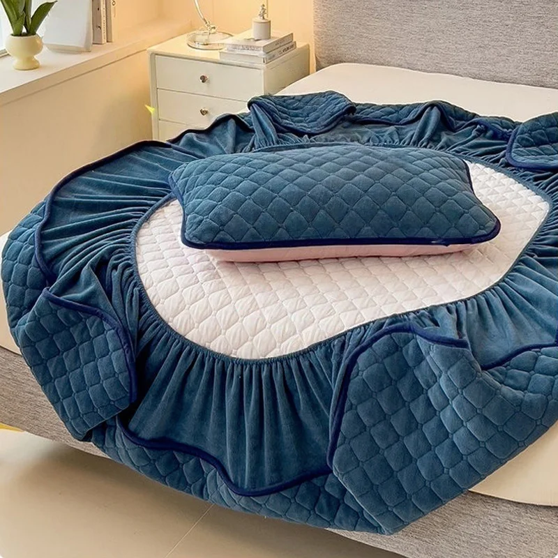 WASART Winter Warm Coral Fleece Mattress Protector Cover Quilted Thermal Elastic Fitted Sheet Luxury Double Bed Protection Pad