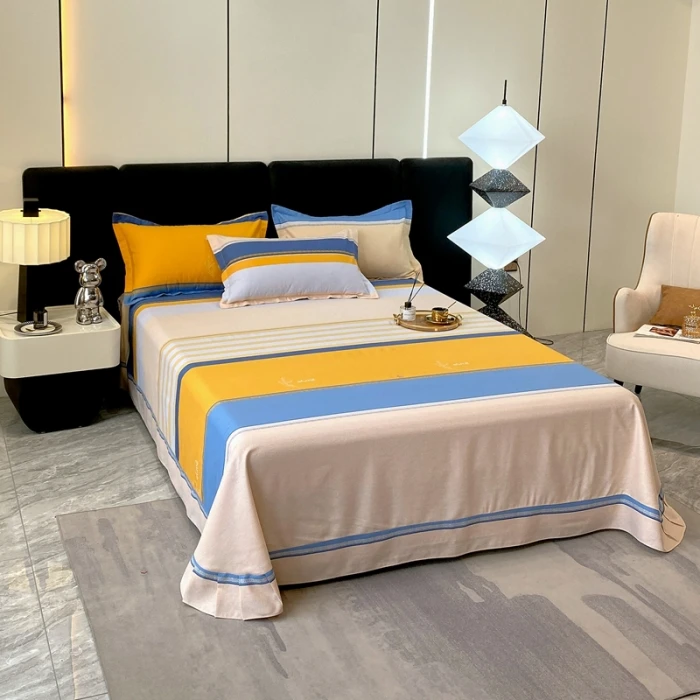 Egyptian Cotton Brushed Flat Bed Sheet Luxury Bed Cover Euro Style Thicken Soft Bed Linens Double Queen King Size(No Pillowcase)