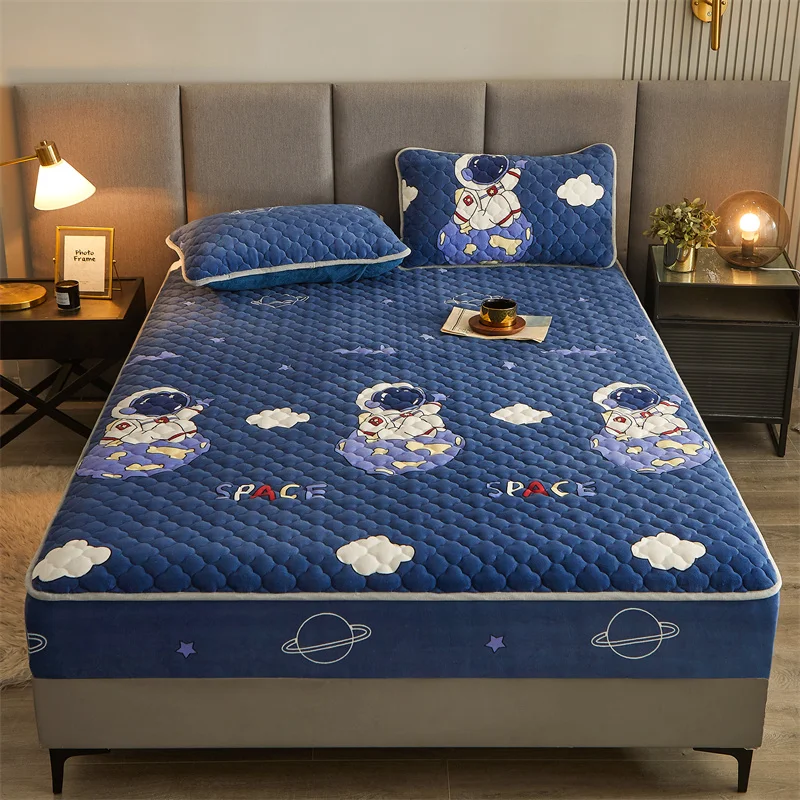 WASART Winter warm coral fleece mattress protector cover king size 2 people double bed elastic fitted sheet style protection pad