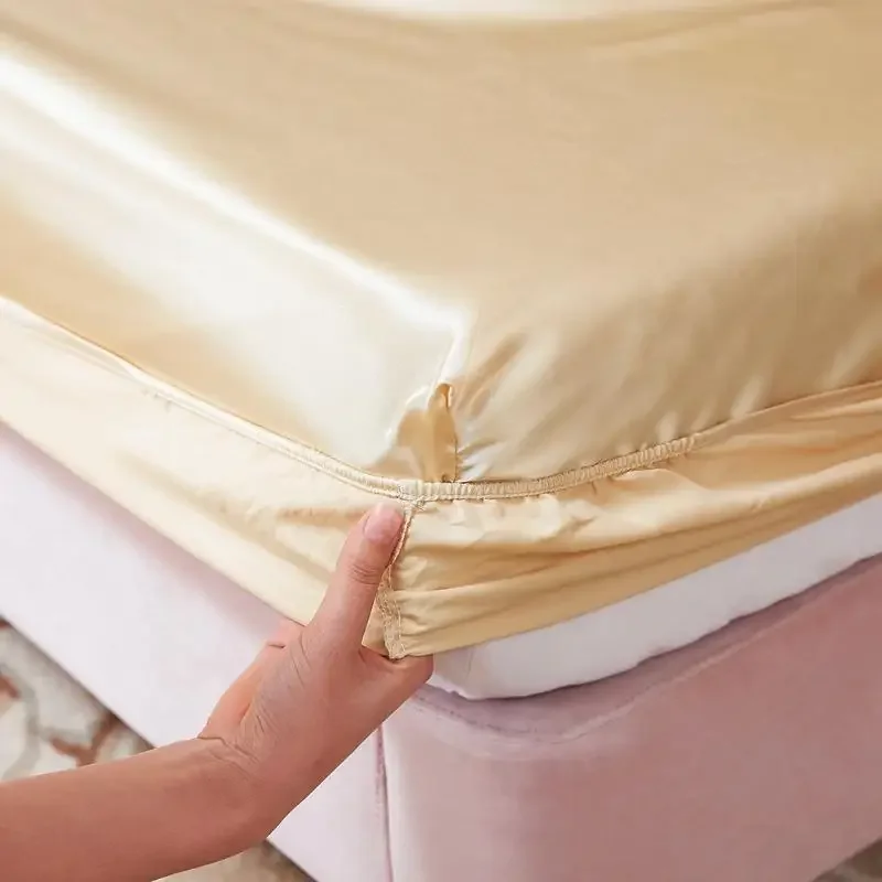WASART Washable satin rayon fitted sheet elastic mattress cover summer bedspread single double bed linens 2 people bedsheet 150
