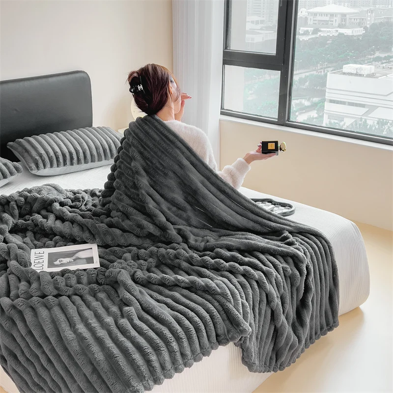WASART Soft warm Imitation fur blanket winter fluffy rabbit plush large bedspread sofa throw coral fleece bed blanket home decor