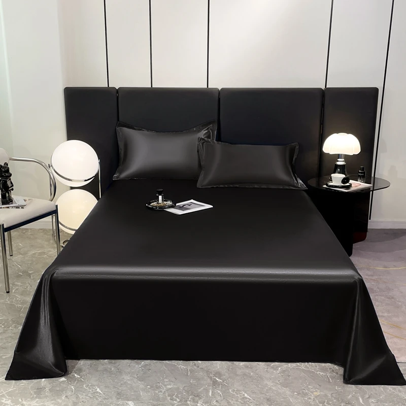 WASART Silky Smooth Satin Rayon Flat Bed Sheet Set Hypoallergenic Bedding Summer Luxury Cozy Double Bed Bedsheet Queen King Size