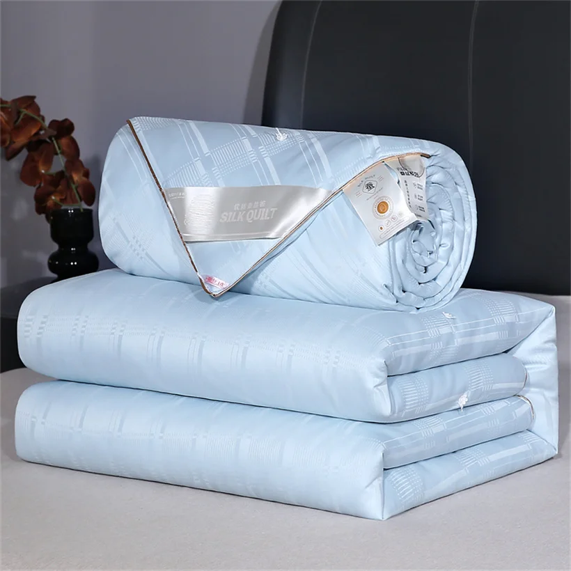 High End 100% Natural Mulberry Silk Quilt Autumn Winter Warm Queen King Size Blanket with 100% Cotton Shell Soft Silk Comforter