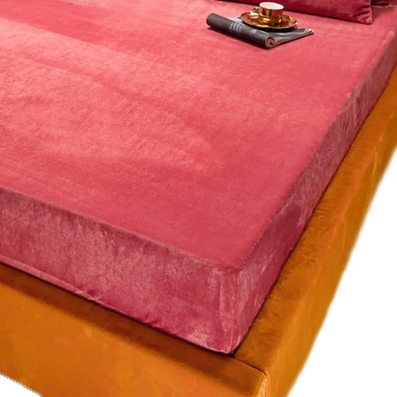 WASART Winter warm coral fleece fitted sheet elastic mattress protector cover couple 2 people luxury double bed bedsheet 150/180
