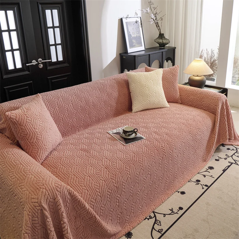 Wave Striped Sofa Cover Thicken Plush Velvet Sofa Towel Covers Ultra Soft Non-slip Couch Slipcovers Sofa Mat for Living Room