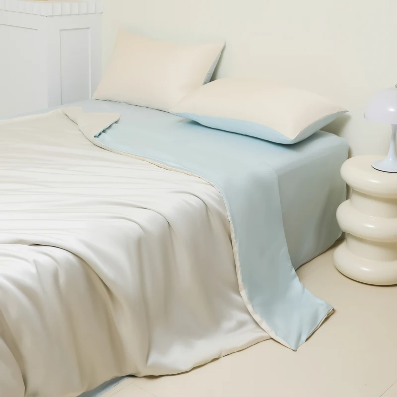 2024 New Ice Silk Bedding Set Summer Cold Duvet Quilt Cover Flat/Fitted Sheet With Pillowcases Bed Linen Full Queen King Size
