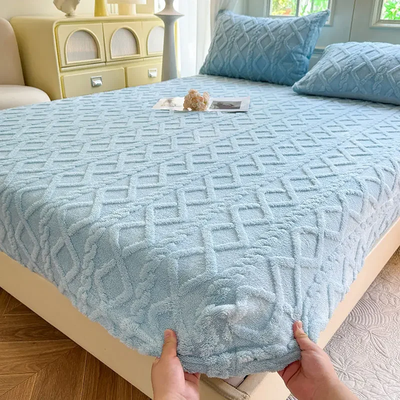 WASART Fluffy plush fitted sheet elastic mattress protector cover warm winter bed linen couple double bed bedding king size