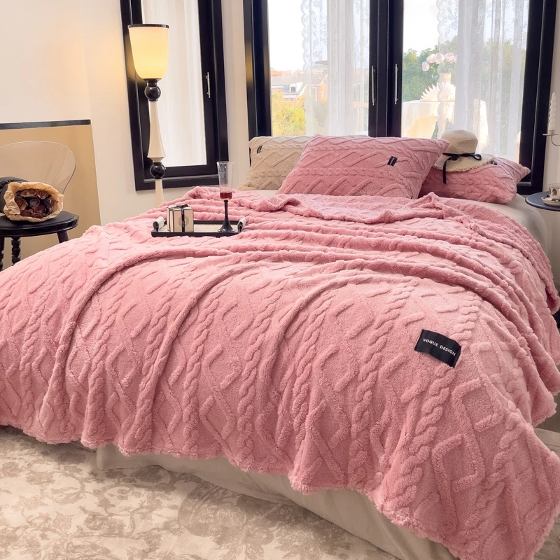 WASART Soft warm yellow flannel plaid blanket autumn winter velvet fleece stitch fluffy thick bed linen sofa throw big bedspread
