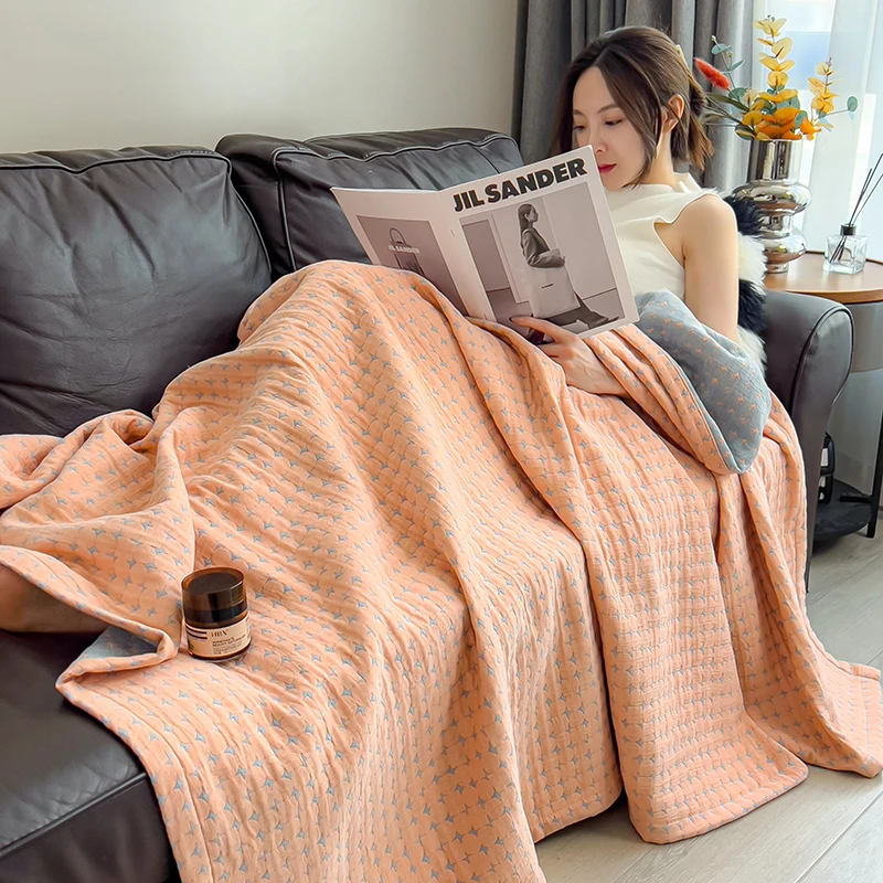 Pure Cotton Throw Blanket Soft Muslin Throws Blankets for Couch, Sofa, Bed Luxury Lightweight Boho Large Summer Blanket Quilt