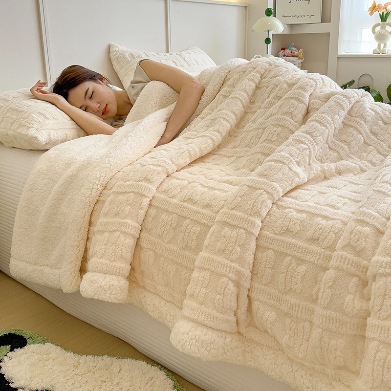 Thicken Sherpa Fleece Blanket Autumn Winter Warm Bed Blankets Double Layer Cozy Soft Fluffy Sofa Blankets Breathable Bed Cover