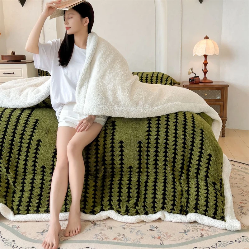 WASART Winter warm coral fleece Jacquard duvet cover fluffy plush luxury double bed couple quilt cover 220x240 cozy bedding set