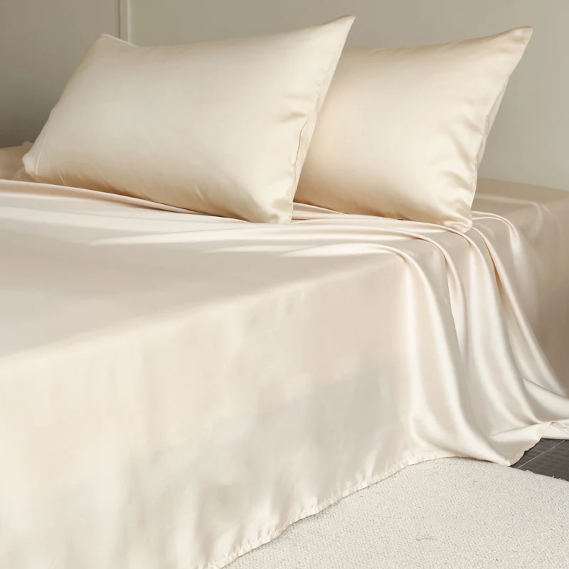 100% Mulberry Silk Bed Sheets Set Luxury Smooth Ultra Soft Bedding Sets with Fitted Sheet Flat Sheet Pillowcase for All Season