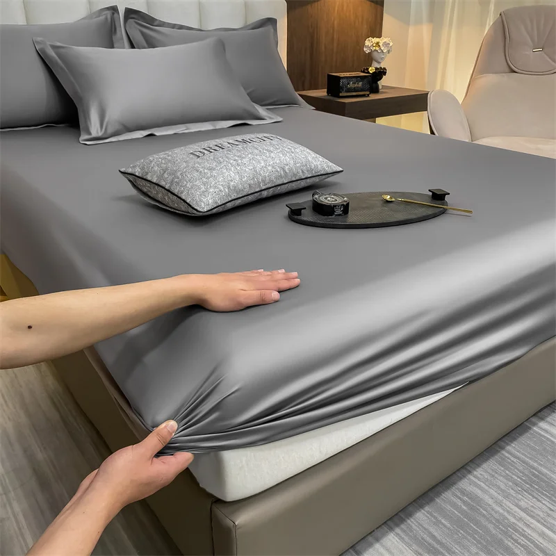 Soft Luxury Egyptian Cotton 400TC Fitted Bed Sheet with Elastic Bands Mattress Cover Non Slip Machine Washable 140/160/180/200cm