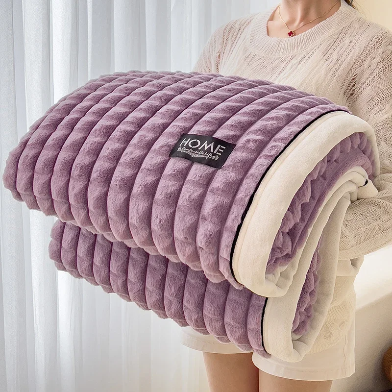 WASART Autumn winter warm coral fleece blankets for bed thicken plaid flannel blanket fluffy quilt warmth bed sheet extra large
