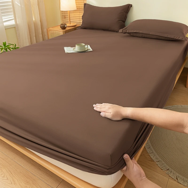 WASART Elastic Fitted Sheet Mattress Protector Solid Color Queen King Size Bed Cover Hypoallergenic Breathable Bedsheet 150x200