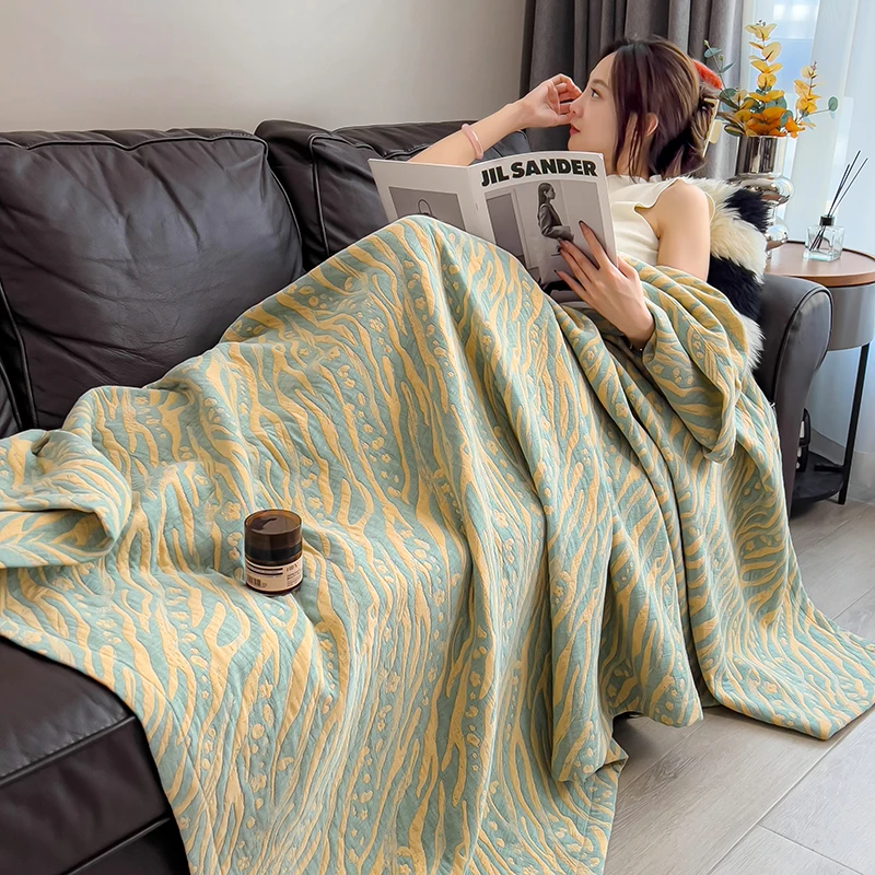 Pure Cotton Throw Blanket Soft Muslin Throws Blankets for Couch, Sofa, Bed Luxury Lightweight Boho Large Summer Blanket Quilt