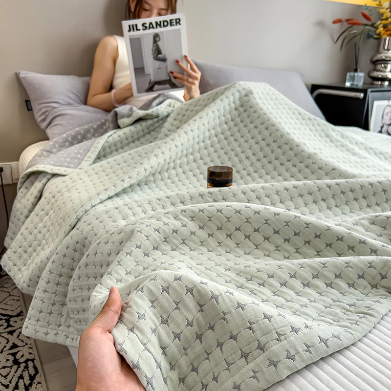 Luxury 100% Cotton Throw Blanket for Single Queen King Bed All Season Pure Cotton Blankets Cozy Soft Breathable Thermal Blankets