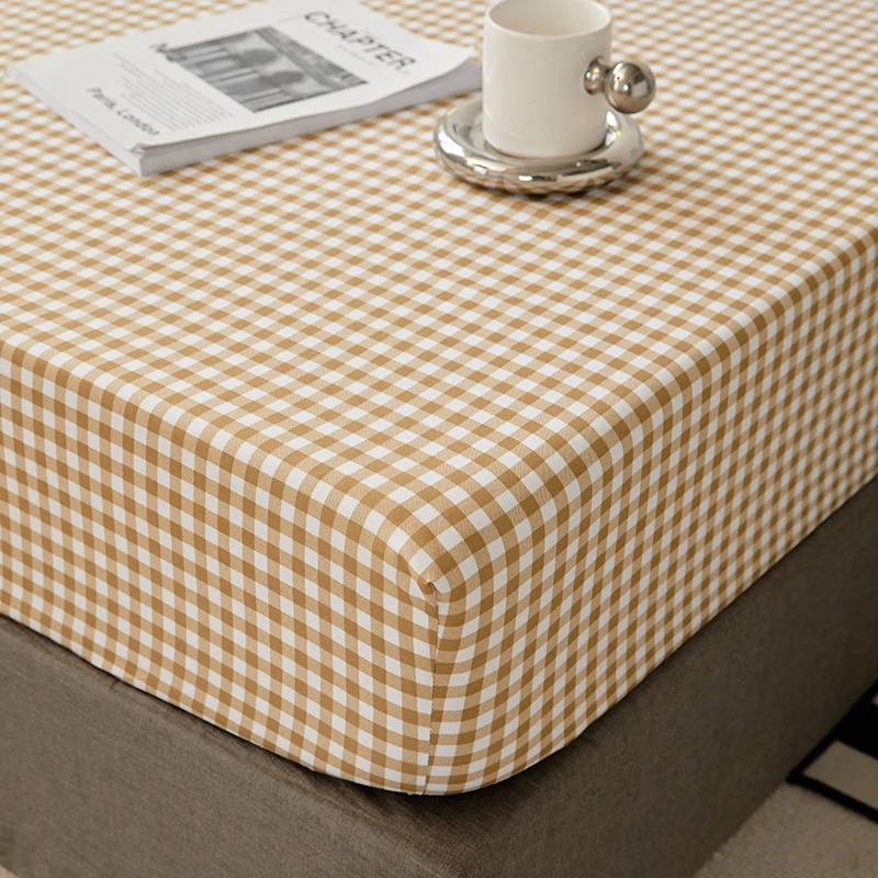 Cotton Fitted Sheet with Elastic Bands Non Slip Adjustable Mattress Cover for Double King Bed Non-Slip 140x200 160x200 200x200cm