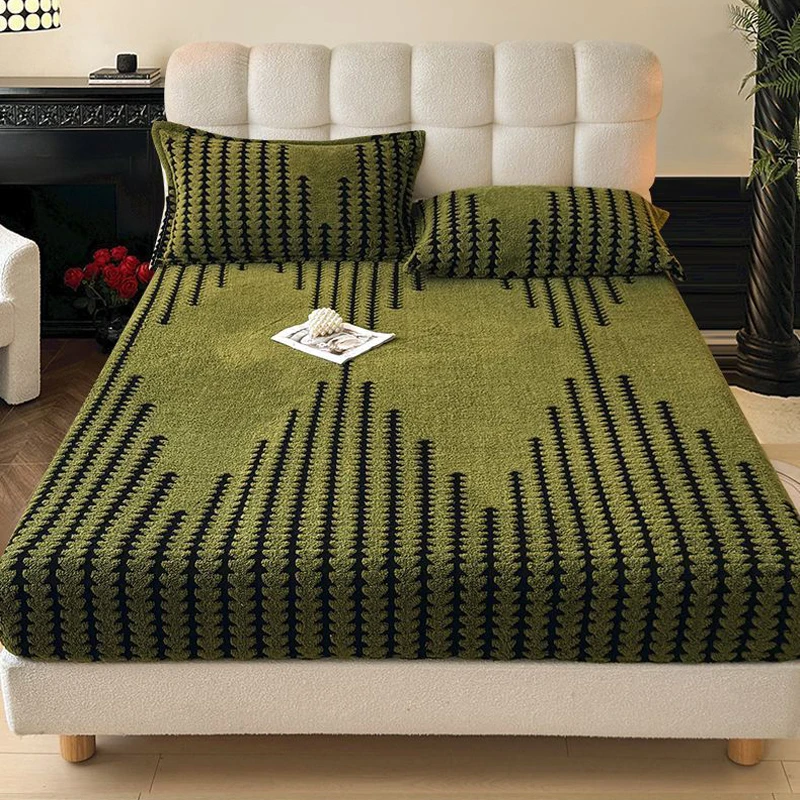 WASART Soft warm plush fitted sheet elastic mattress cover fluffy coral fleece jacquard bed linen winter luxury bedding 150x200