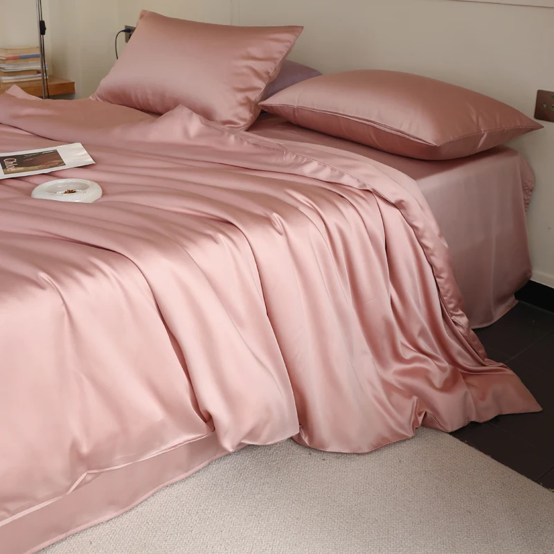 Mulberry Silk Bedding Set Twin Full Queen Size Duvet Cover Set with Quilt Cover Flat Sheet Pillowcase Luxurious Smooth Bed Sheet