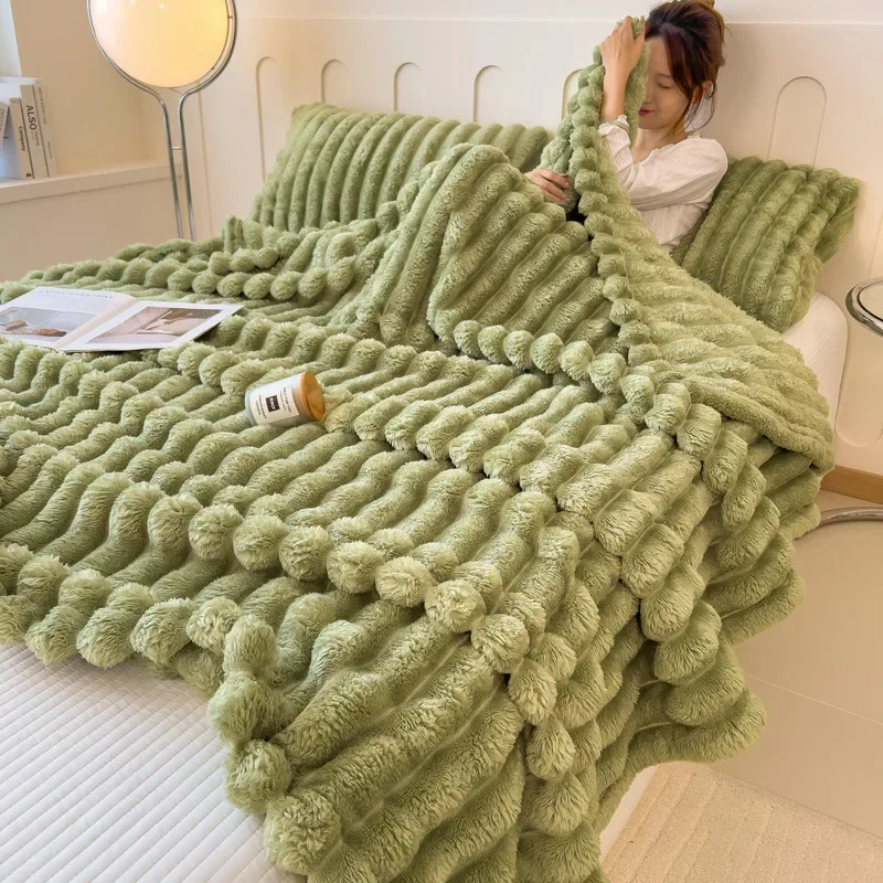 WASART Double-sided Imitation faux rabbit fur blanket autumn winter soft warm throw blanket warmth thick bed sheet extra large