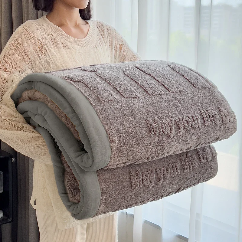 WASART Soft fluffy coral fleece blanket for bed min jacquard autumn winter warm sofa throw blanket thermal bed sheet extra large