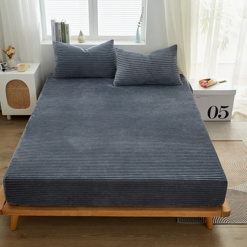 WASART Winter warm coral fleece fitted sheet elastic mattress cover fluffy plush thermal bed linens couple bedding king size 150