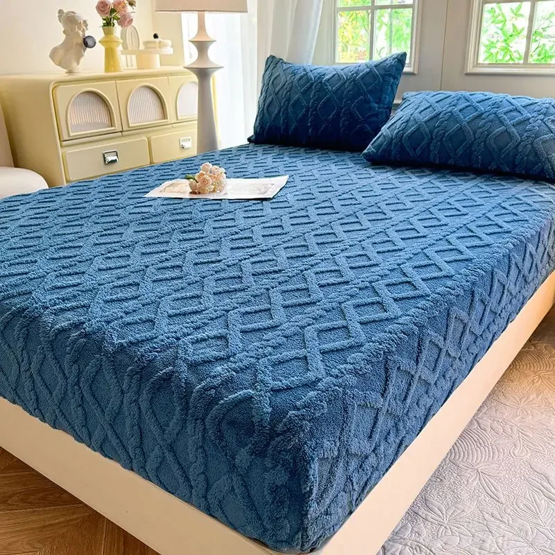 WASART Fluffy plush fitted sheet elastic mattress protector cover warm winter bed linen couple double bed bedding king size