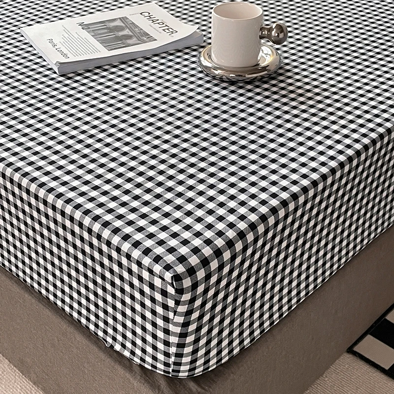 Cotton Fitted Sheet with Elastic Bands Non Slip Adjustable Mattress Cover for Double King Bed Non-Slip 140x200 160x200 200x200cm