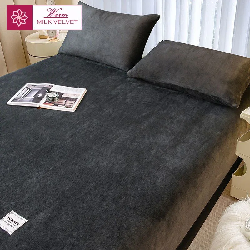 WASART Winter warm plush fitted sheet elastic mattress cover fluffy velvet fleece bed linen couple thermal double bed king size