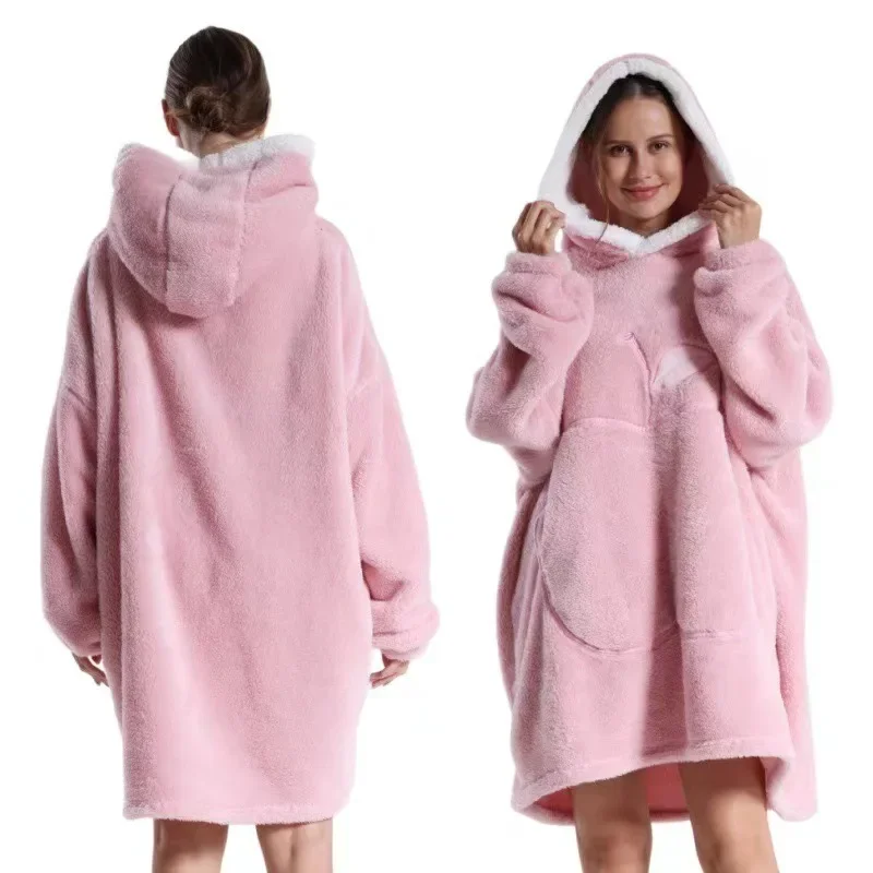 WASART Winter extra long wearable hoodies blanket adult warm pullover sweatshirt oversized fleece hooded blanket with sleeves