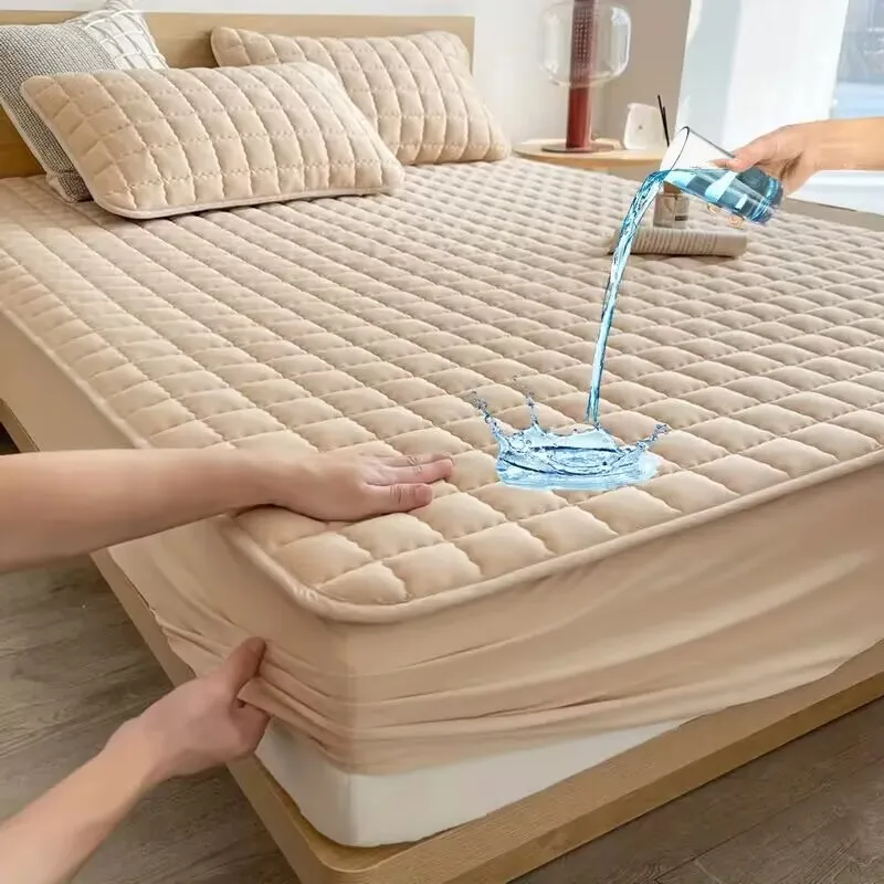 Waterproof Quilted Mattress Pad Protector Anti-mite Anti-bacterial Mattress Cover Embossed Design Bedding Bed Cover Fitted Sheet