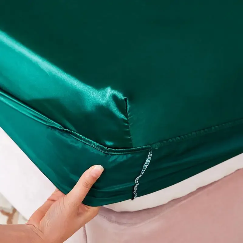 WASART Washable satin rayon fitted sheet elastic mattress cover summer bedspread single double bed linens 2 people bedsheet 150