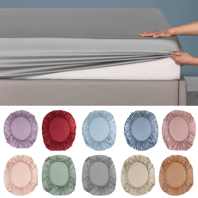 100% Bamboo Fitted Sheet with Elastic Band Smooth Cooling Bedsheet 1000 Thread Count Anti-slip Mattress Cover for Queen King Bed