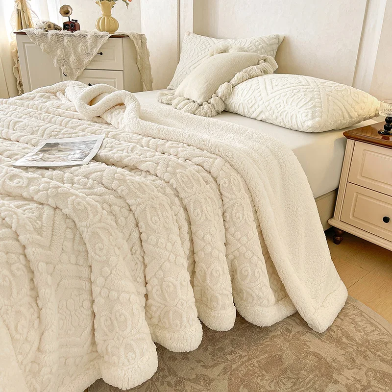 Double Layer Carved Velvet Warm Autumn Winter Blanket for Bed Soft Fluffy Sofa Blankets Cozy Plush Fleece Sofa Cover Blanket Nap