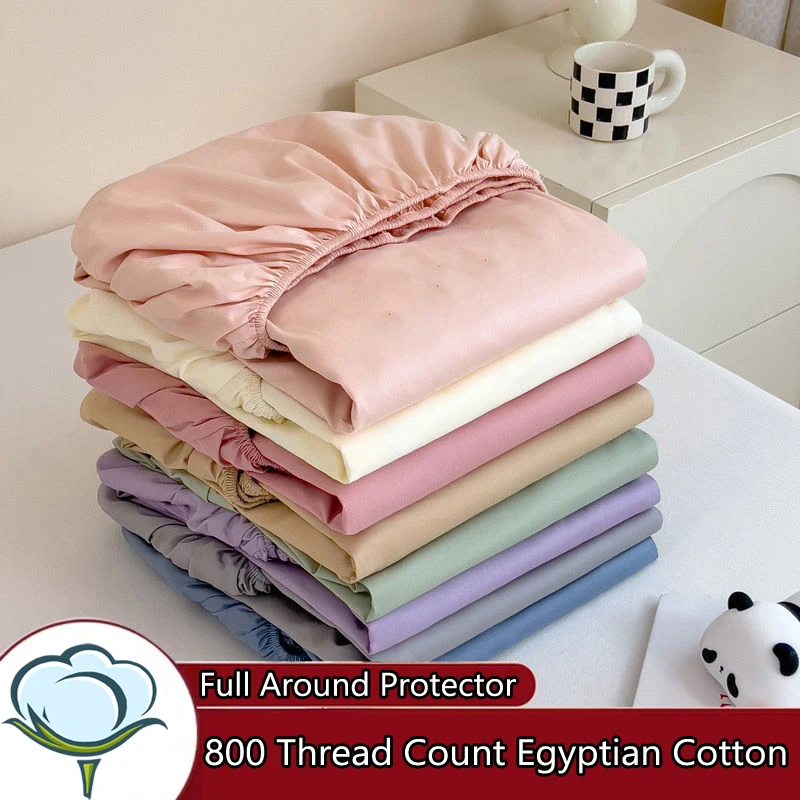 High End Egyptian Cotton Fitted Sheet with Elastic Bands Non Slip Adjustable Mattress Covers for Single Double Queen King Bed