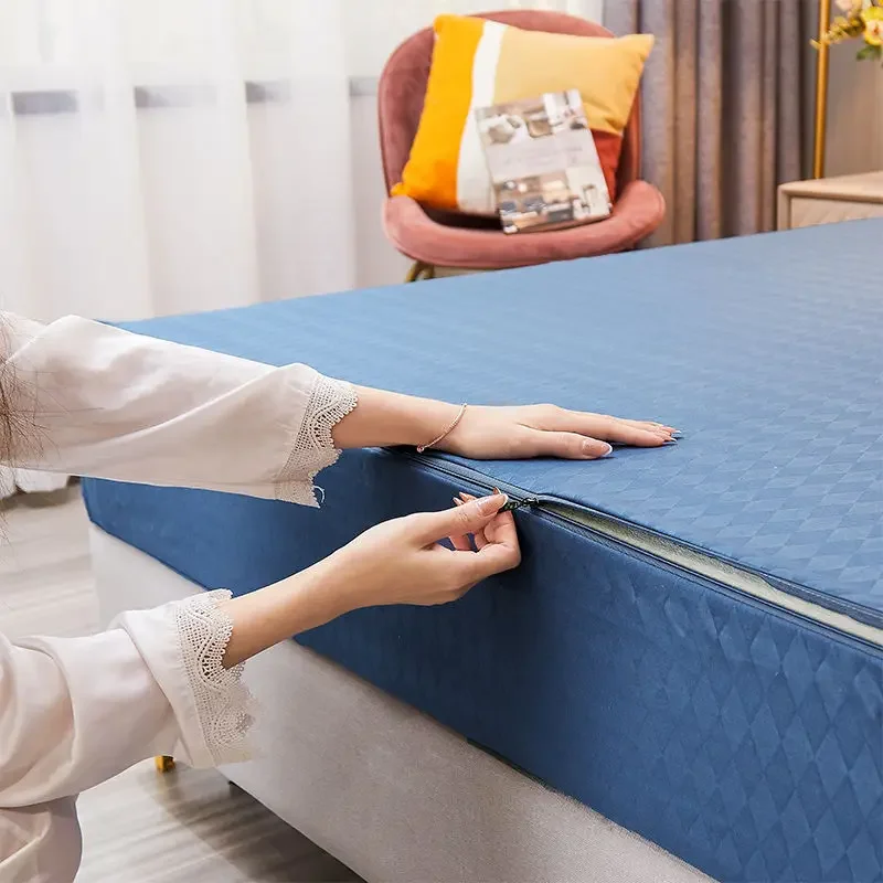 WASAR 6-Side fully enclosed mattress protector cover with zipper luxury bedding single double bed sheet protection pad king size