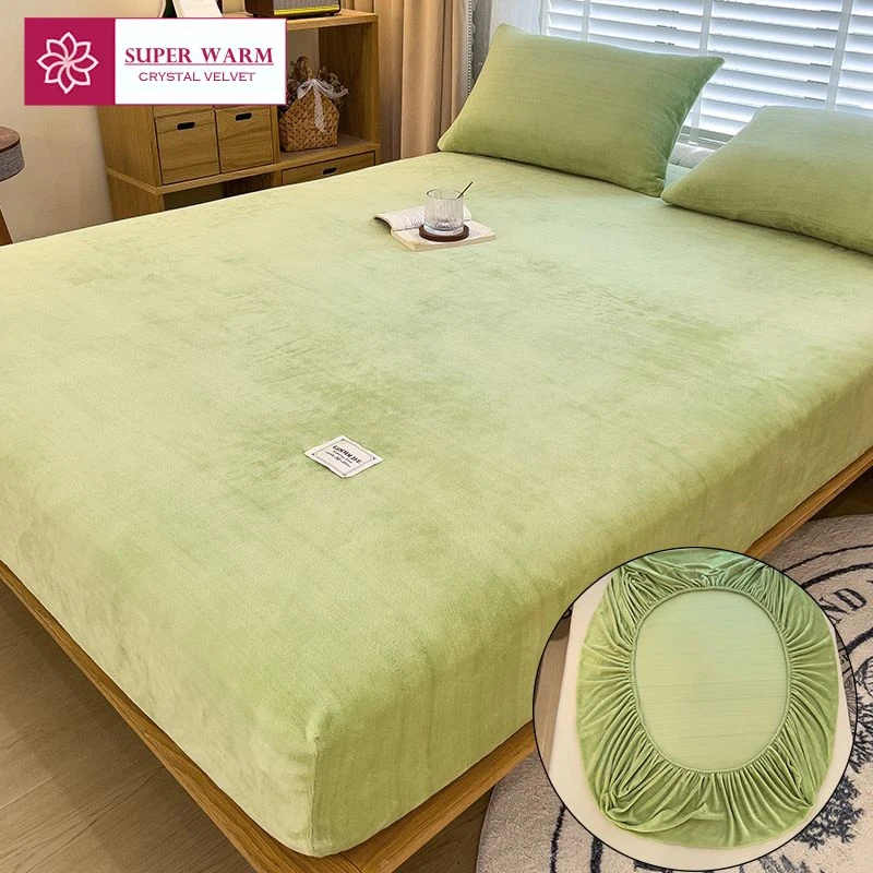 WASART Warm winter velvet fleece fitted sheet elastic mattress cover couple 2 seater bed linens luxury double bed sheet 150x190