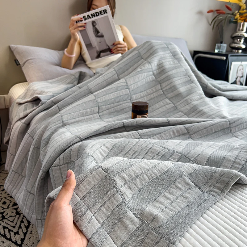 Luxury 100% Cotton Throw Blanket for Single Queen King Bed All Season Pure Cotton Blankets Cozy Soft Breathable Thermal Blankets