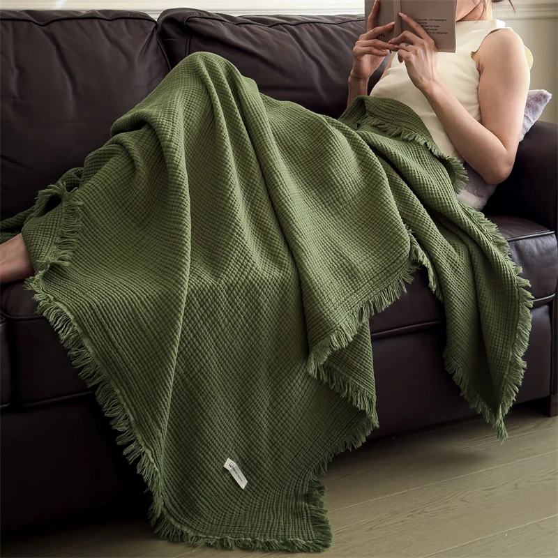 WASART With tassels pure cotton twel muslin quilt thin throw blanket bed sofa  couple luxury double bed summer bedspread 150x200